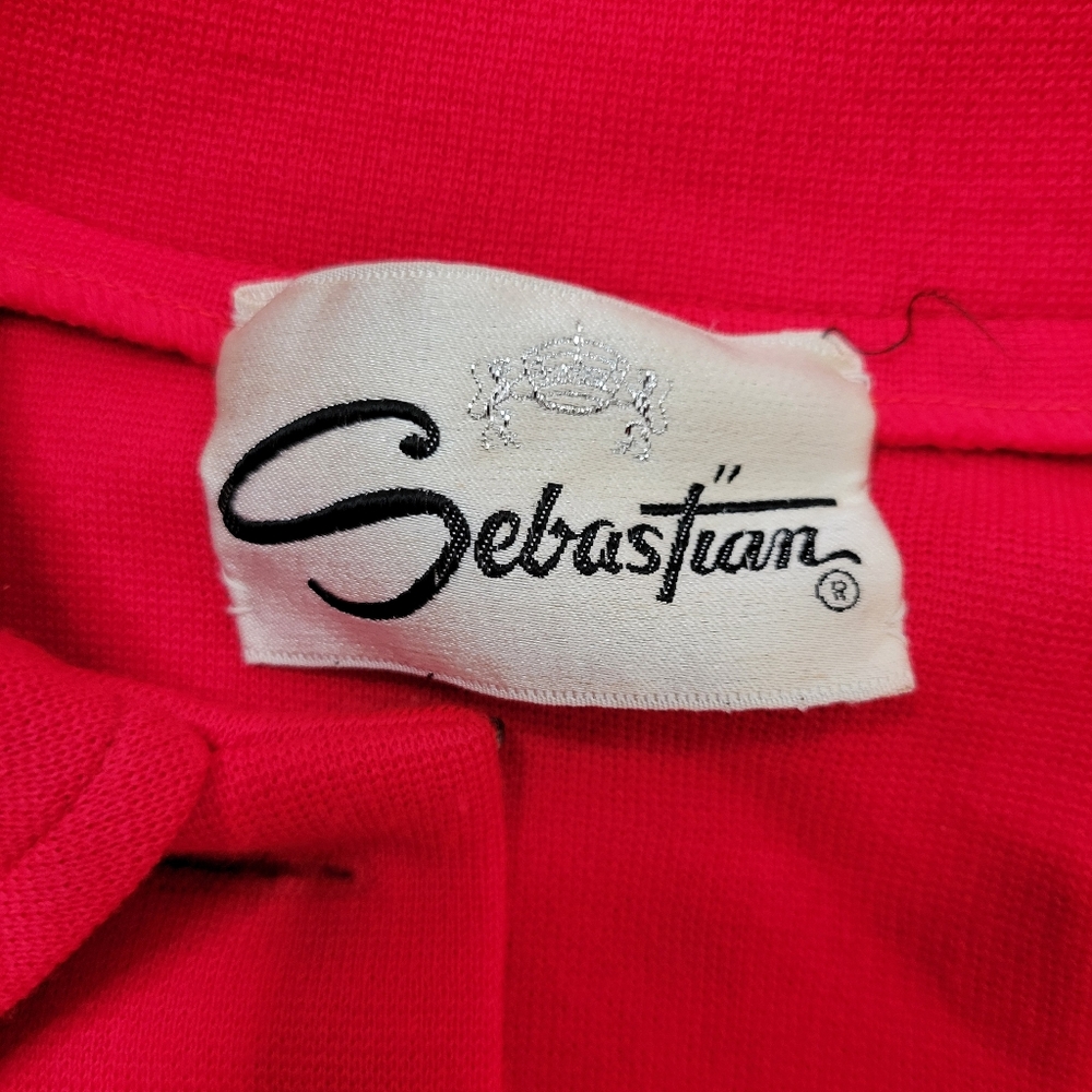 Vintage 1960s Sebastian Red Belted Jacket and Pant Suit With Gold Buttons Set - Picture 6 of 16